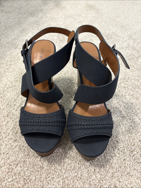 Indigo Shoes - NWOT Indigo Navy Braided-Trim Wedge Sandals